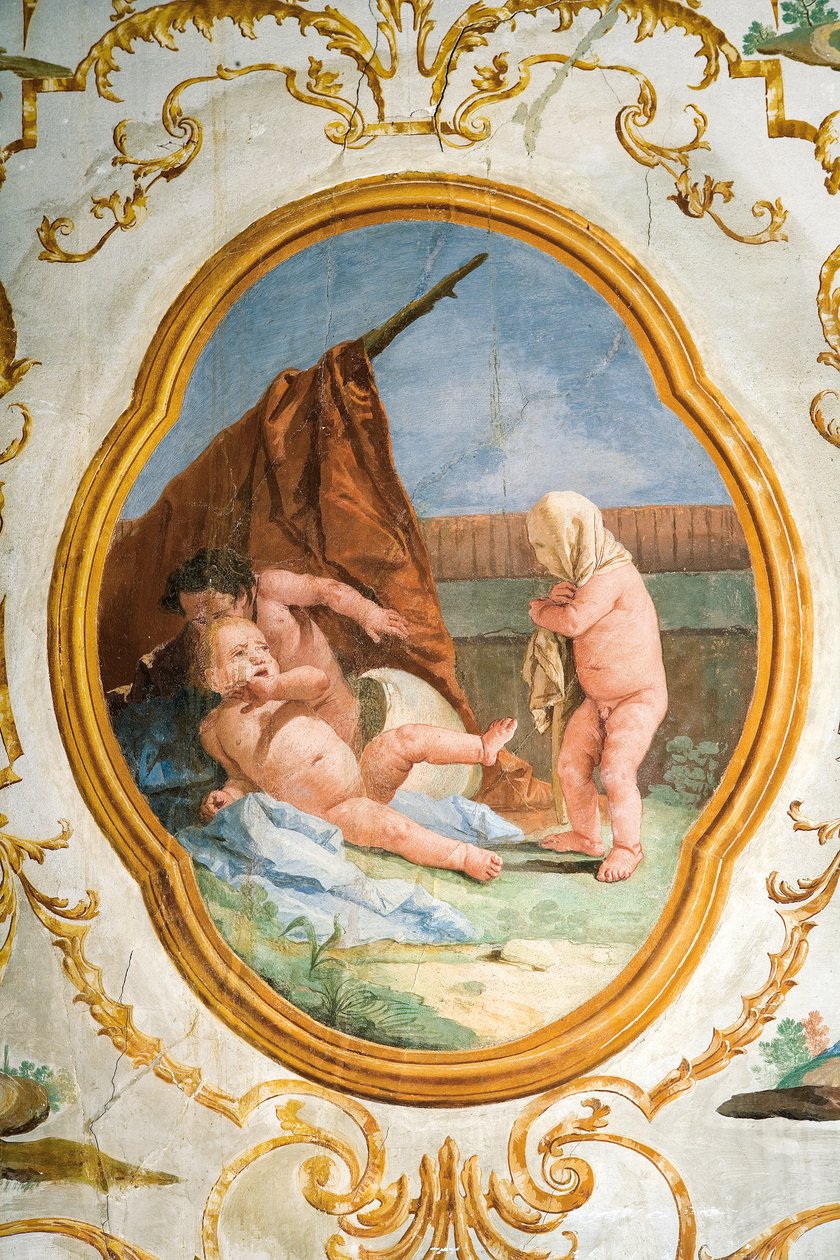 Fresk z pokoju Putti, w Foresterii (Pensjonat) 1757 autorstwa Giovanni Domenico Tiepolo