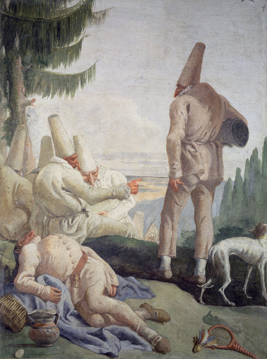 Pulcinella na wakacjach autorstwa Giovanni Domenico Tiepolo