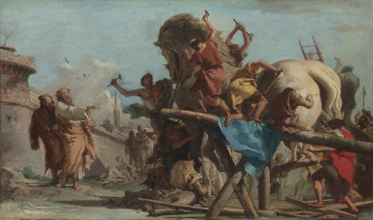 Budynek Konia Trojańskiego, ok. 1760 autorstwa Giovanni Domenico Tiepolo