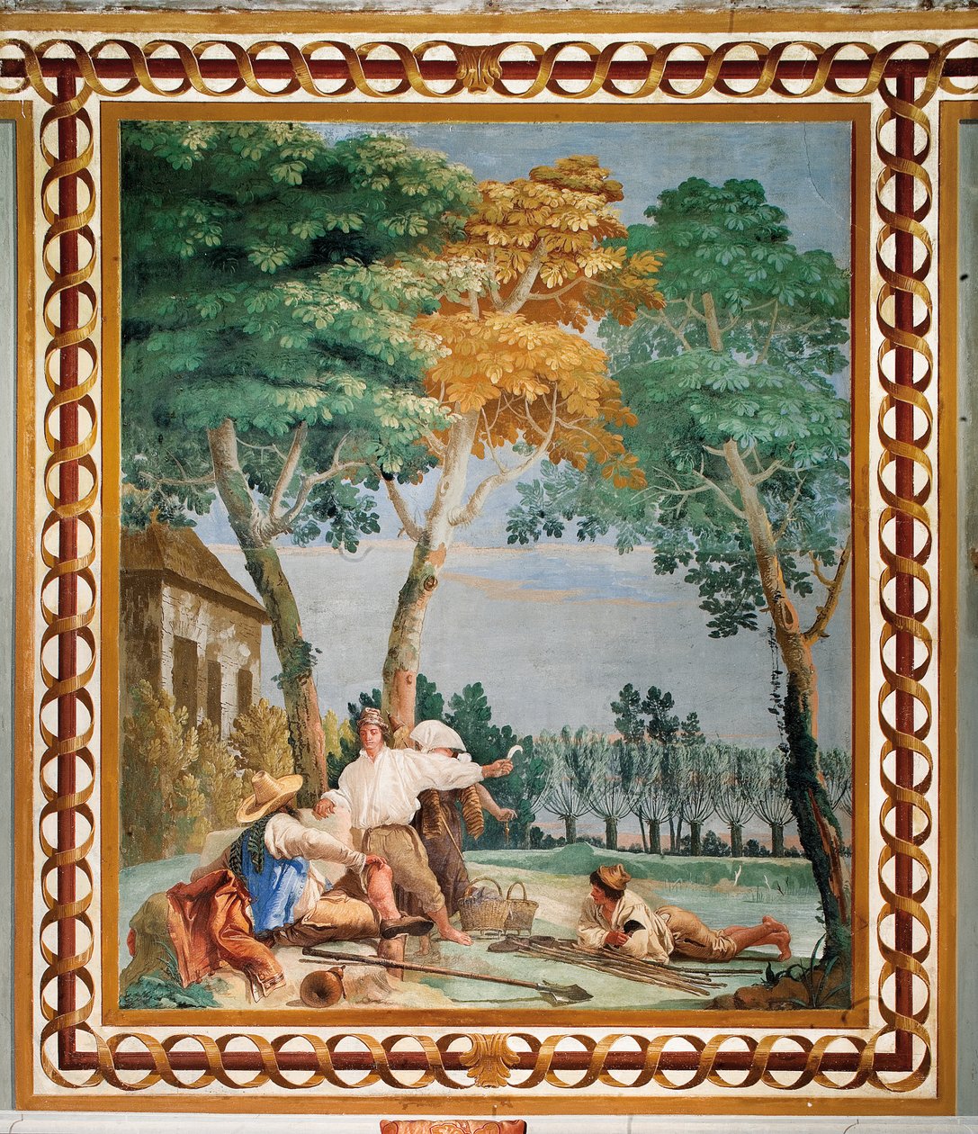 Odpoczynek Chłopów, z Sali Scen Rustykalnych, w Foresterii, 1757 autorstwa Giovanni Domenico Tiepolo