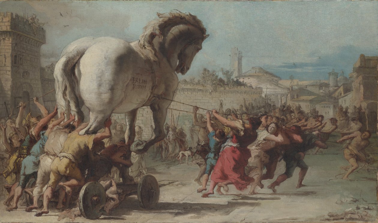 Pochód konia trojańskiego do Troi, ok. 1760 autorstwa Giovanni Domenico Tiepolo