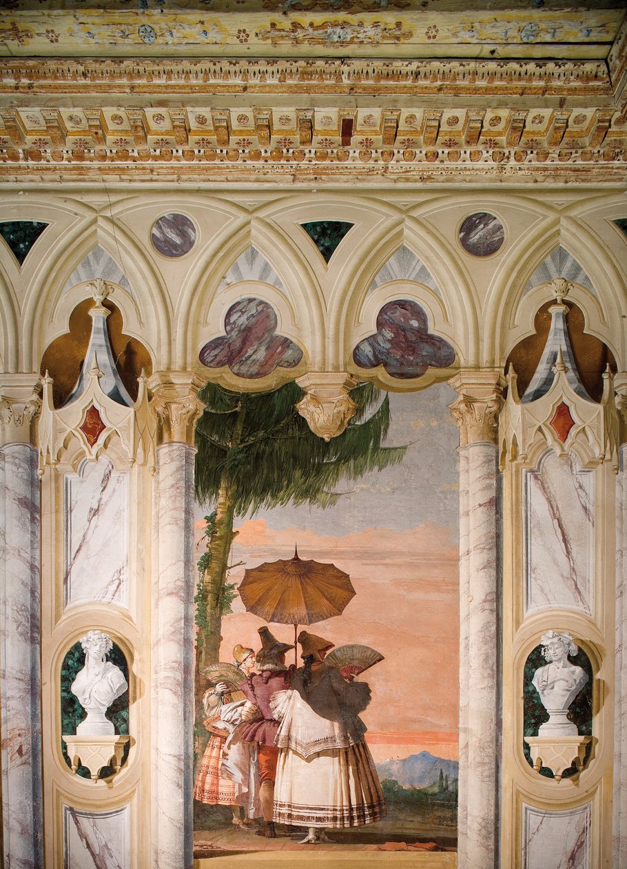 Spacer Letni, z Sali Pawilonu Gotyckiego, w Foresterii, 1757 autorstwa Giovanni Domenico Tiepolo