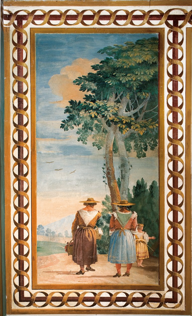 Trzej chłopi widziani z tyłu, z Sali Scen Rustykalnych, w Foresterii, 1757 autorstwa Giovanni Domenico Tiepolo