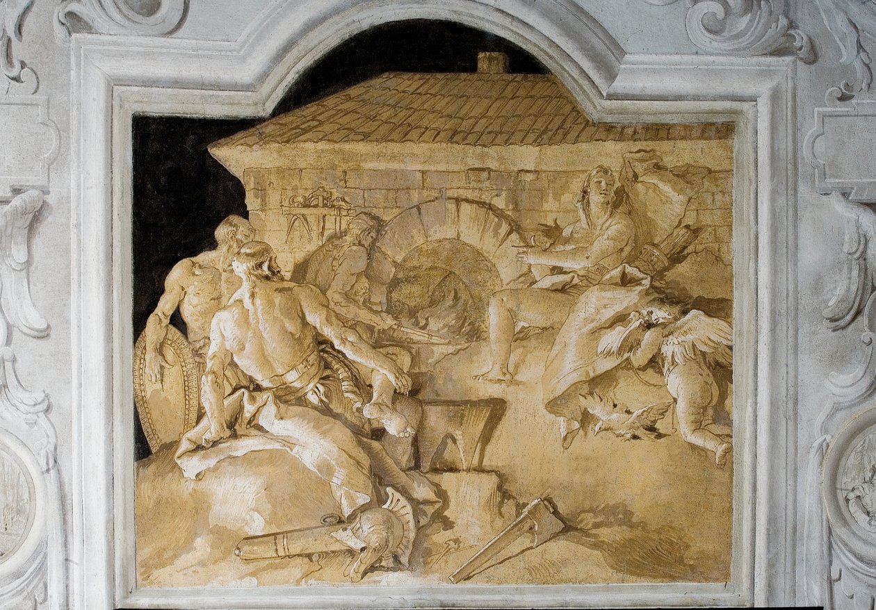 Wulkan w swojej kuźni, z pokoju Eneidy w Palazzina, 1757 autorstwa Giovanni Domenico Tiepolo