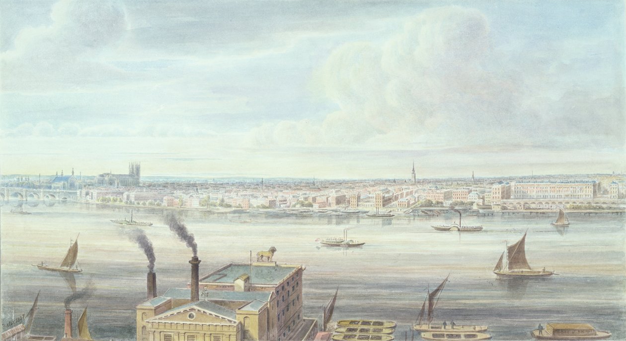 Piękny widok Londynu od Mostu Westminsterskiego do Adelphi, 1837 r. autorstwa Gideon Yates