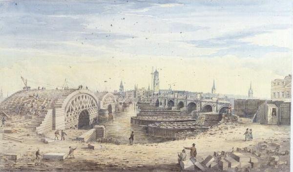 Budowa nowego London Bridge wzdłuż starego London Bridge autorstwa Gideon Yates