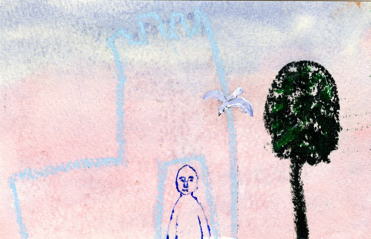 Mój zamek, mewa i drzewo cyprysowe, 2005, (media mieszane) autorstwa Gigi Sudbury