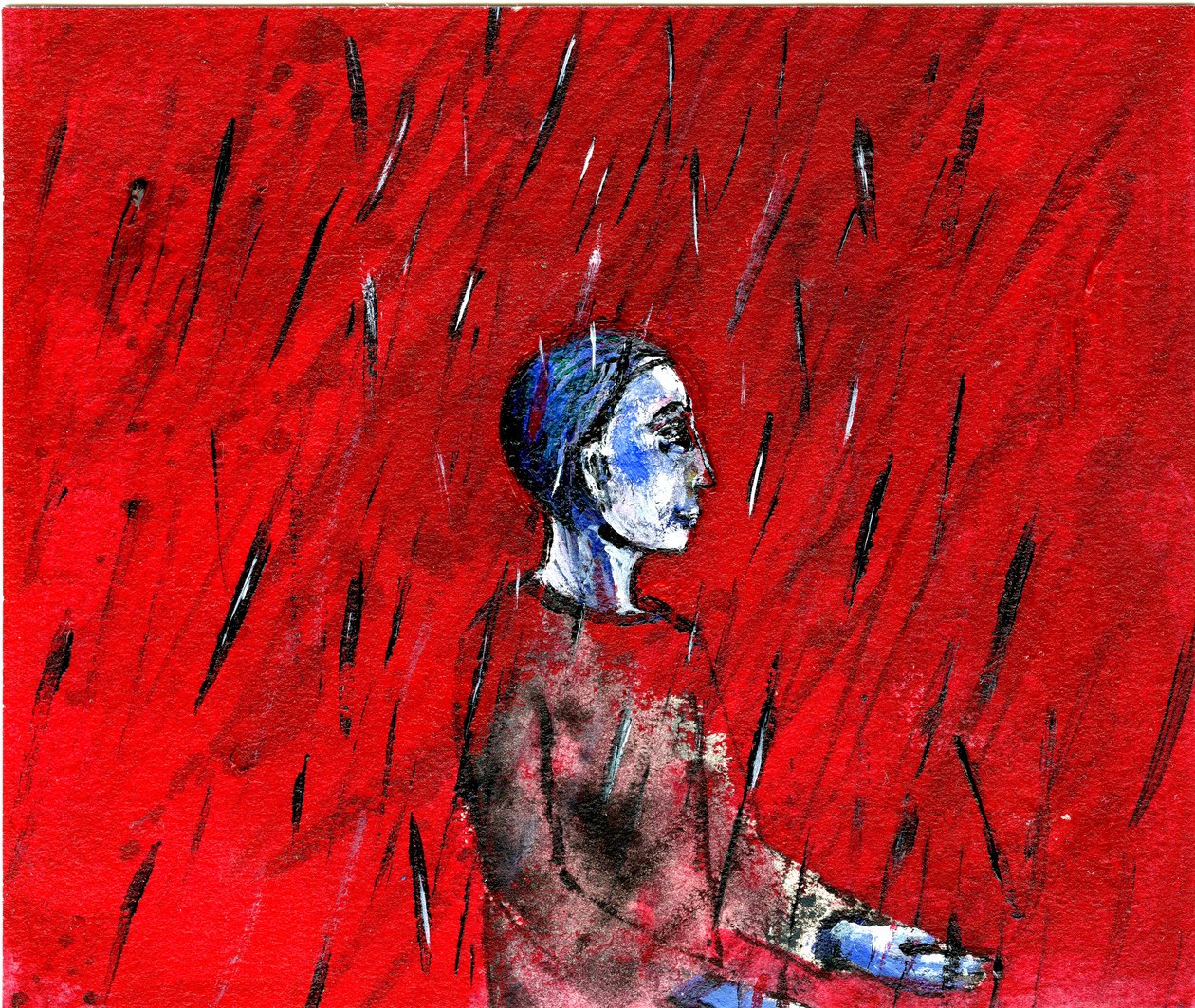 Czerwona noc, Błękitny deszcz, 2005, (olej na papierze) autorstwa Gigi Sudbury
