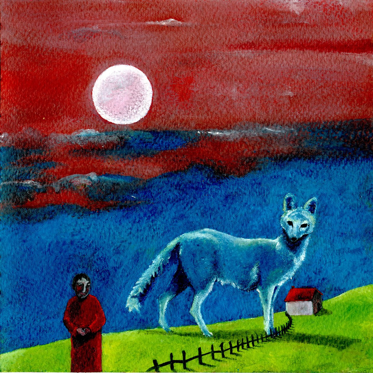 Wilk i księżyc, 2004, (olej na papierze) autorstwa Gigi Sudbury