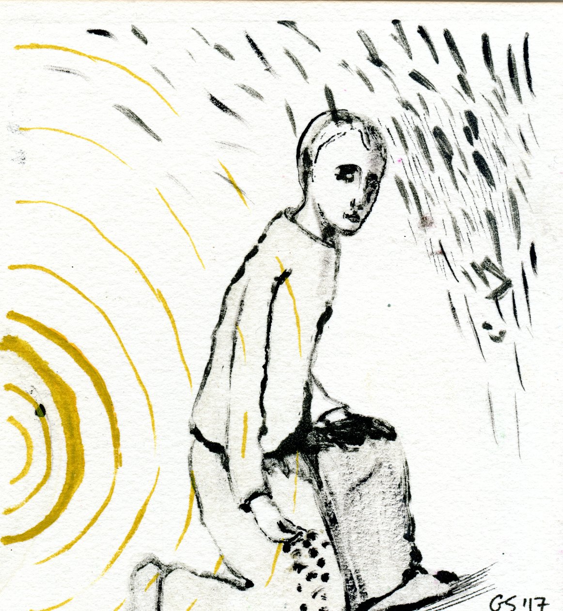 Między słońcem a deszczem, 2017 (olej na papierze) autorstwa Gigi Sudbury