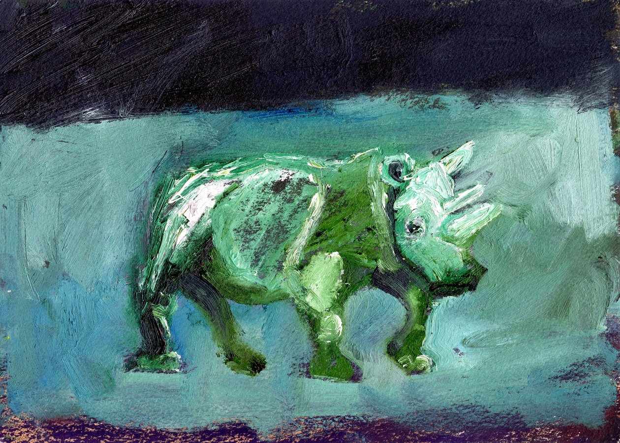 Nosorożec, 2002, (olej na papierze) autorstwa Gigi Sudbury