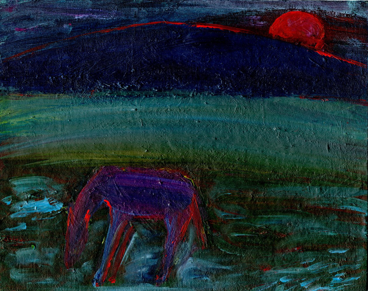 Koń i czerwony księżyc, 2016, autorstwa Gigi Sudbury