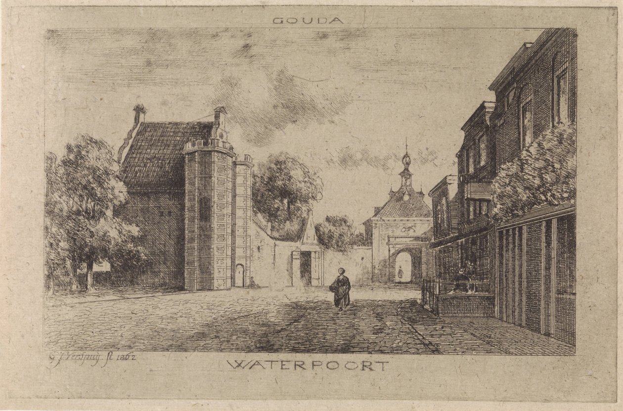 Widok na port wodny w Gouda autorstwa Gijsbertus Johannes Verspuy