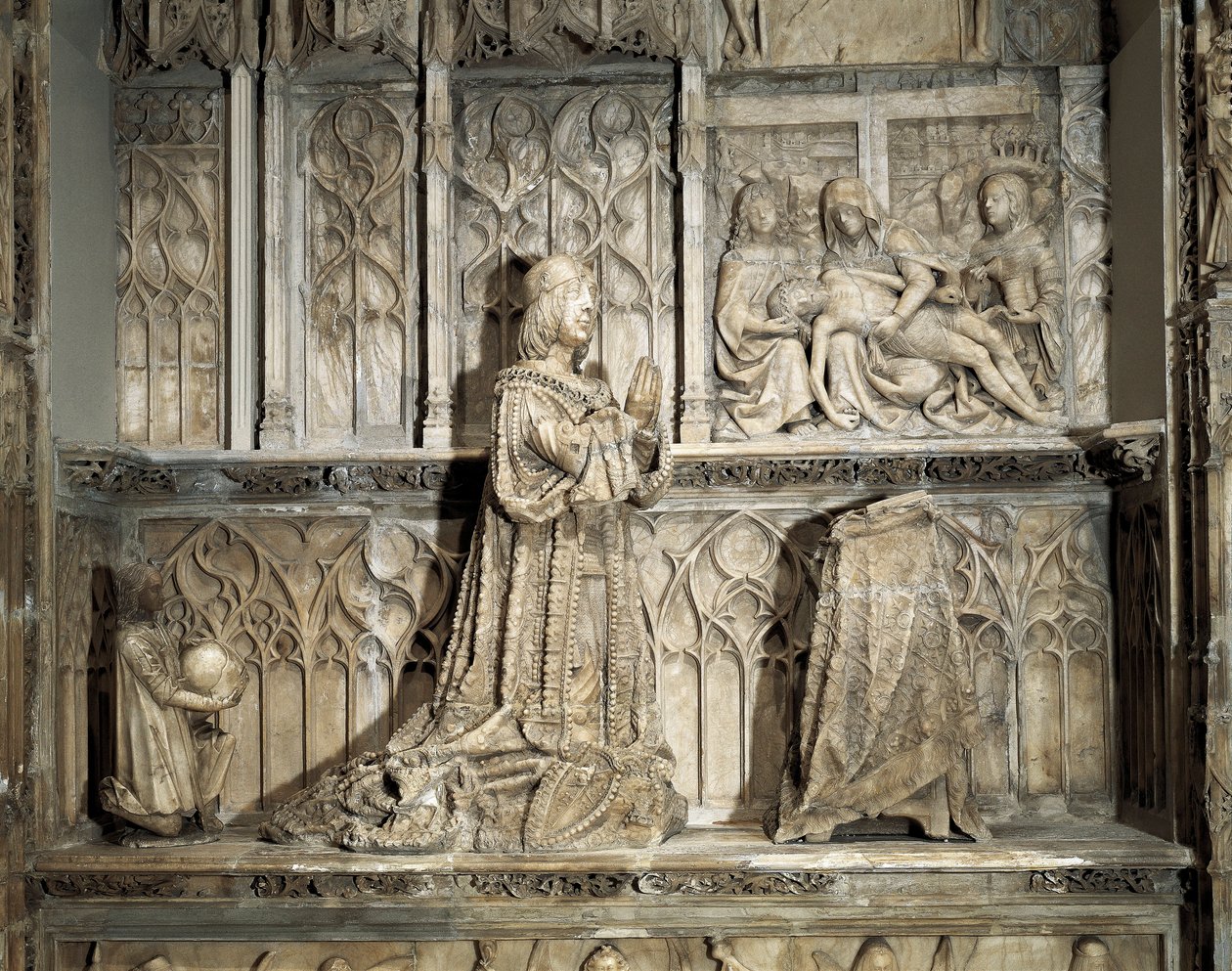 Sztuka gotycka: Grób Jana Padilli (1490-1521). Hidalgo i kastylijski rewolucjonista, znany z udziału w wojnie społeczności Kastylii. Marmurowa rzeźba Gila z Shiloh (1486-1501), około 1500 r. Burgos, Burgos Museum autorstwa Gil de Siloe