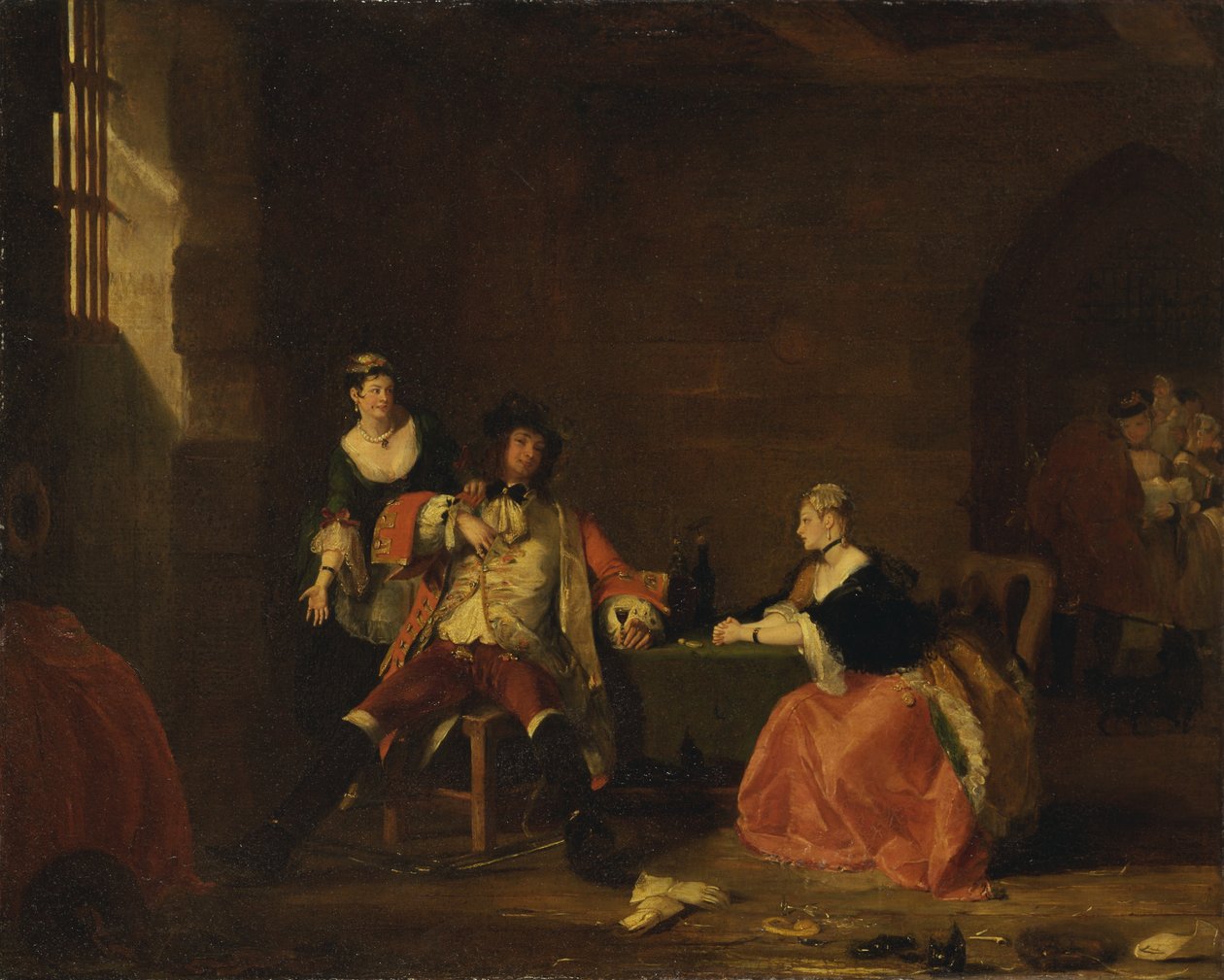 Kapitan Macheath pokonany przez Polly i Lucy w Operze żebraczej, 1826 autorstwa Gilbert Stuart