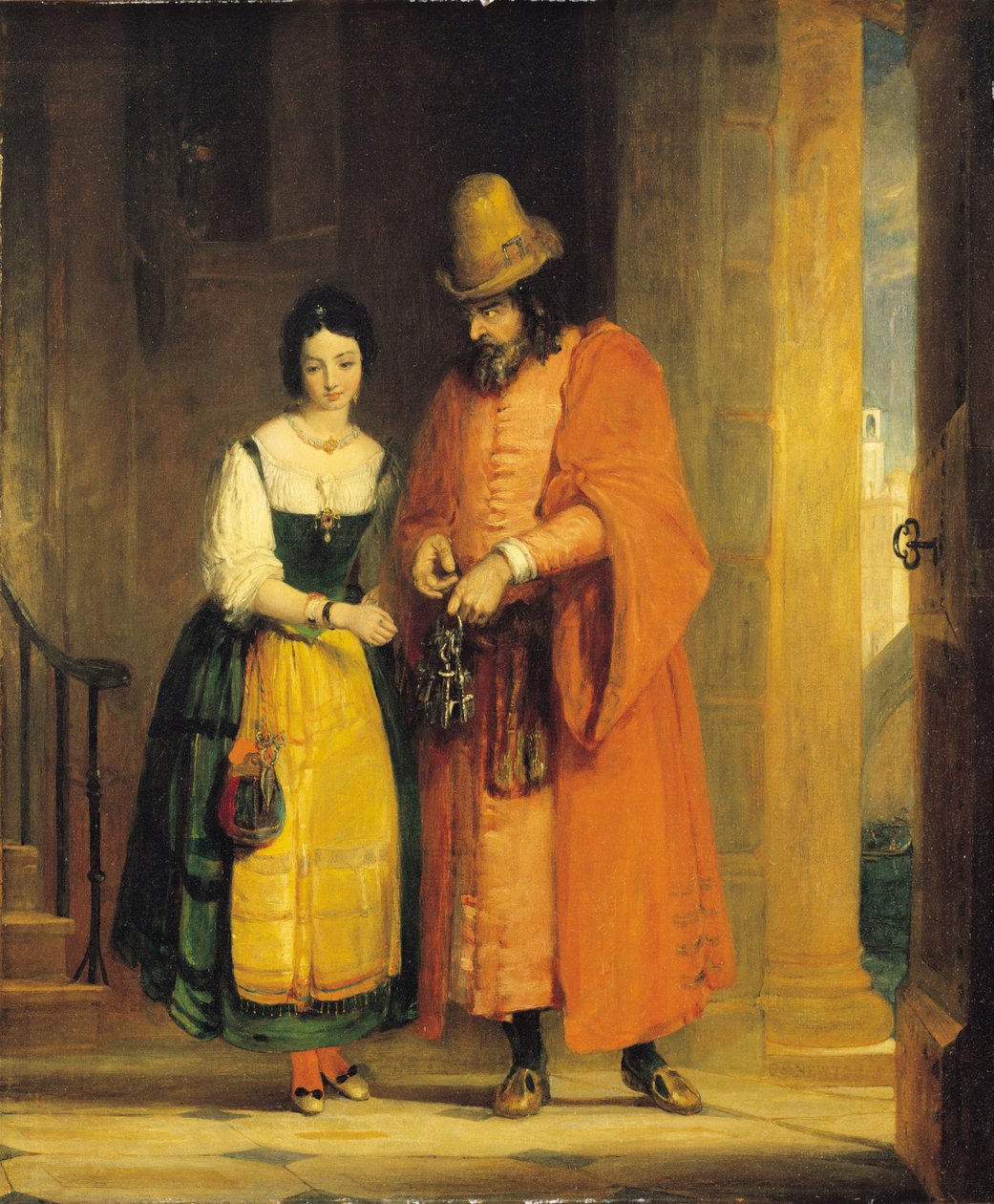 Shylock i Jessica z „Kupca weneckiego”, akt II, scena II, 1830 autorstwa Gilbert Stuart Newton