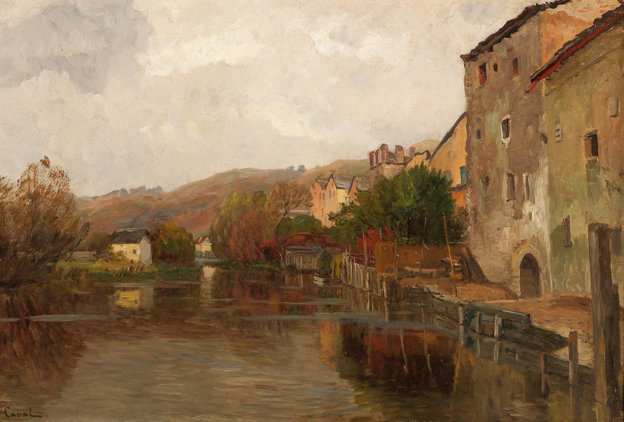 Krajobraz rzeki z domami autorstwa Gilbert von Canal