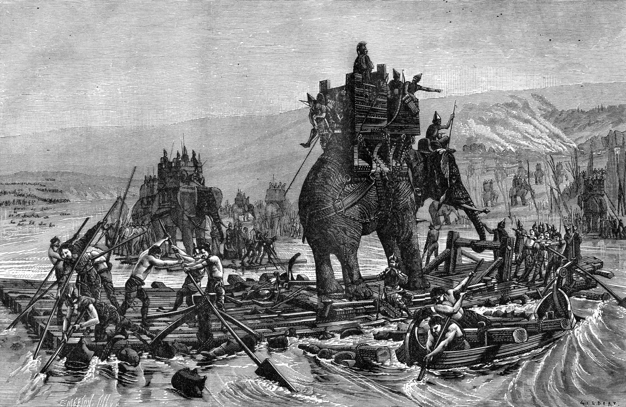 Hannibal przekraczający Rodan, 218 pne 1882-1884 autorstwa Gilbert