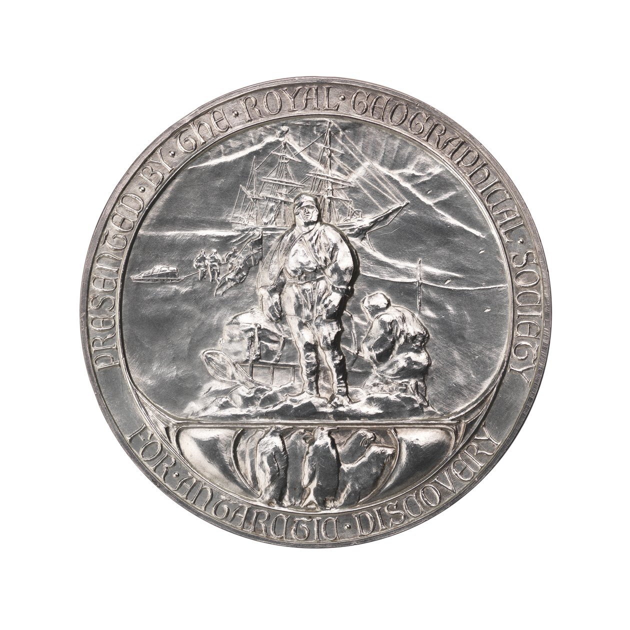 Medal Królewskiego Towarzystwa Geograficznego: Wyprawa Scotta na Antarktydę 1902-1904, ok. 1904 (srebrny) autorstwa Gilbert Bayes