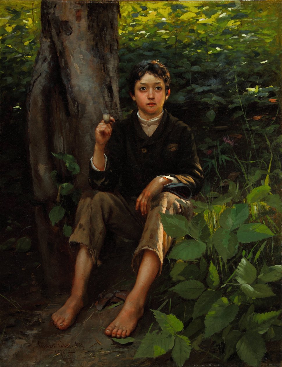 Jego pierwszy dym 1878 (olej na płótnie) autorstwa Gilbert Gaul