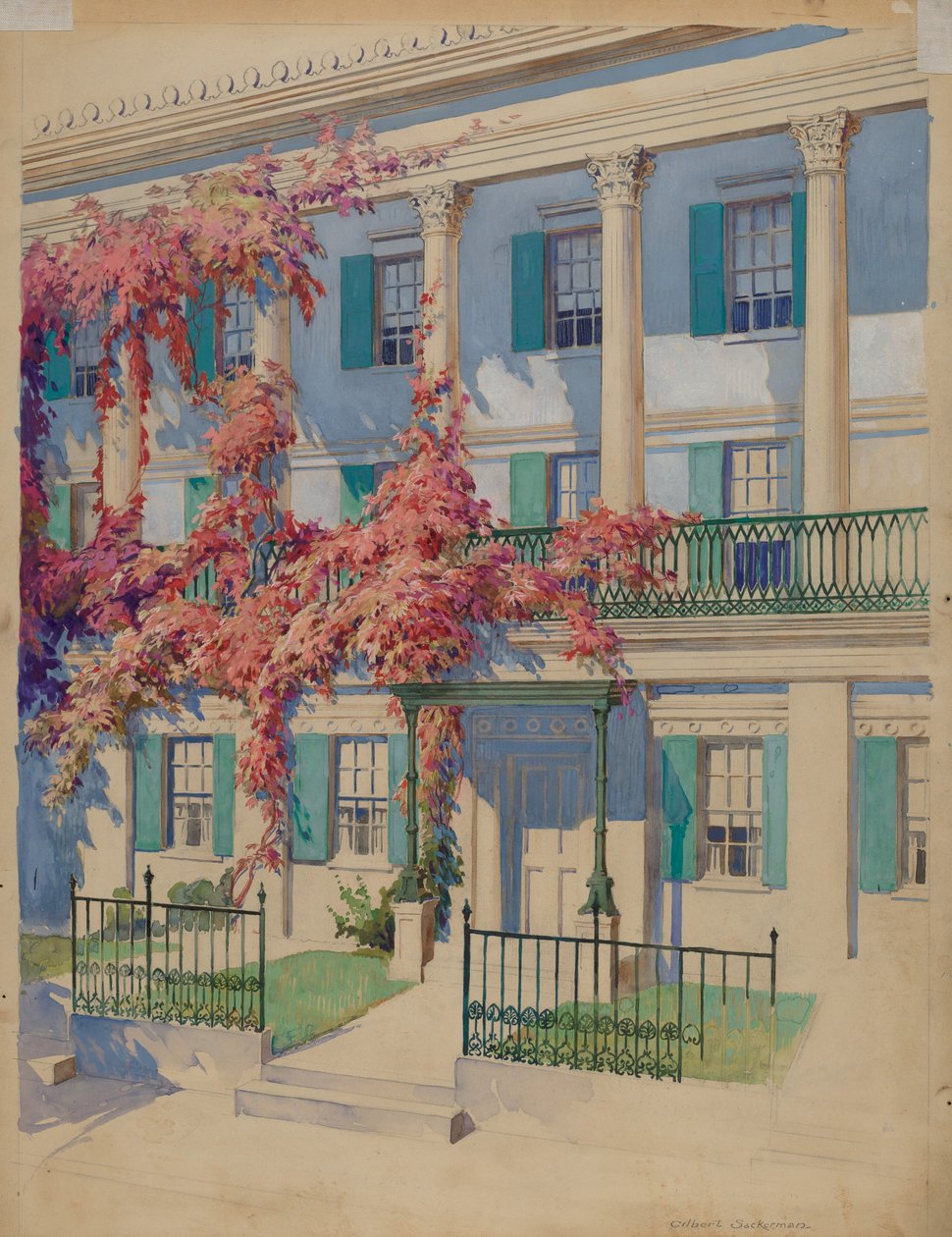 Żeliwny balkon ogrodowy, 1935-1942. autorstwa Gilbert Sackerman