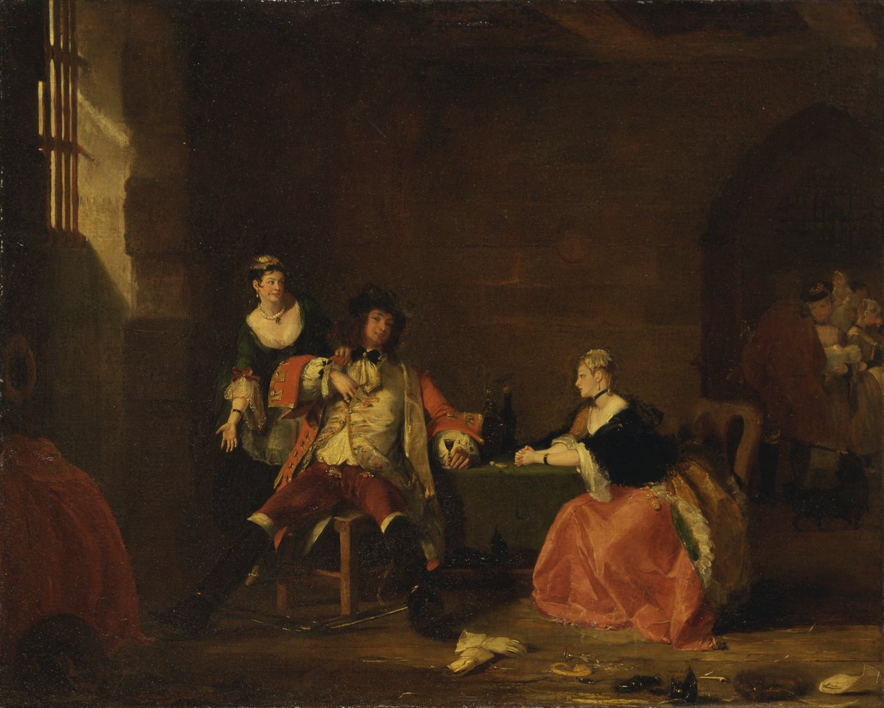 Kapitan Macheath upokorzony przez Polly i Lucy w „Operze żebraczej”, 1826 autorstwa Gilbert Stuart Newton