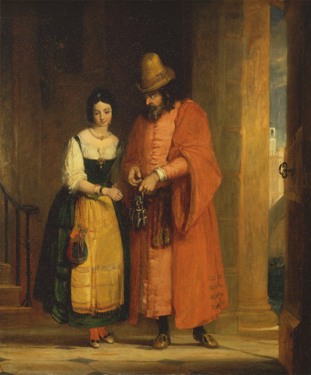 Shylock i Jessica z „Kupca weneckiego”, II, II autorstwa Gilbert Stuart Newton