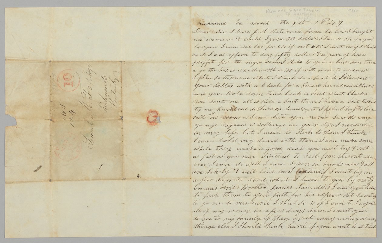 List do Samuela Foxa od Gilesa Saundersa w sprawie handlu niewolnikami, 9 marca 1847 r. autorstwa Giles Saunders