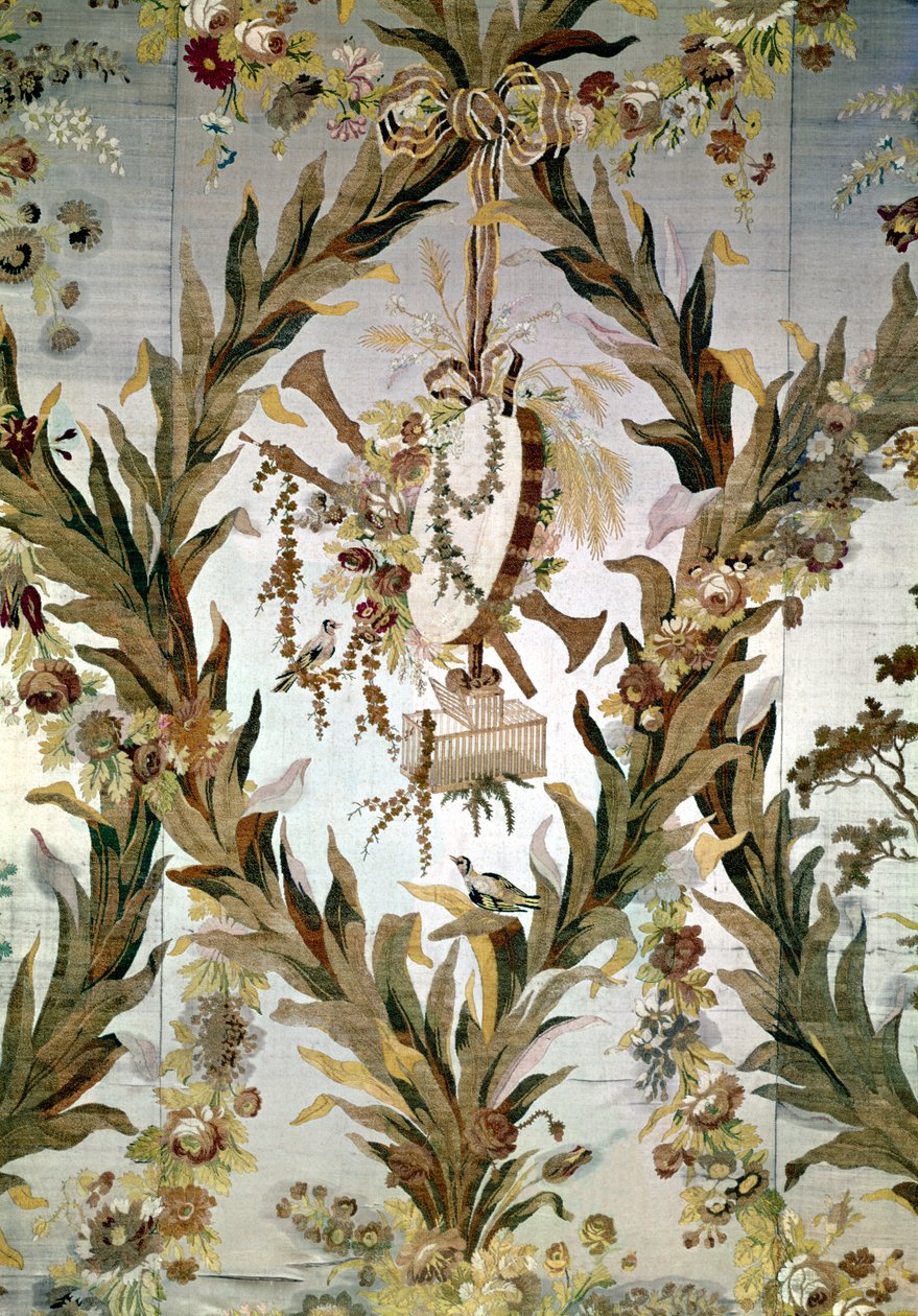 Mural jedwabny w sypialni cesarzowej, 1787 (jedwab) (szczegół) autorstwa Gilles Gaudin
