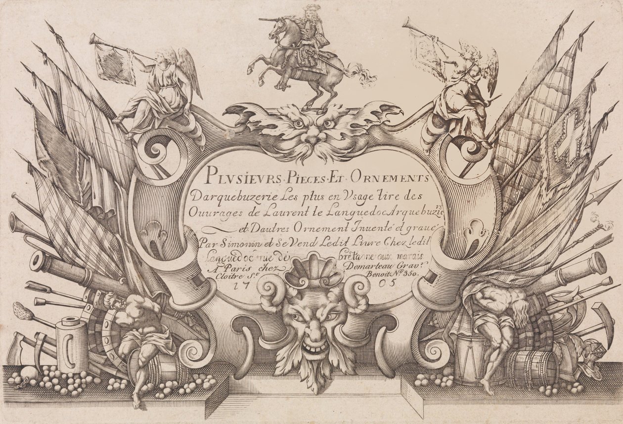 Kilka utworów i ozdób Darquebuzerie 4. wydanie rozszerzone, ca. 1776. autorstwa Gilles Antoine Demarteau