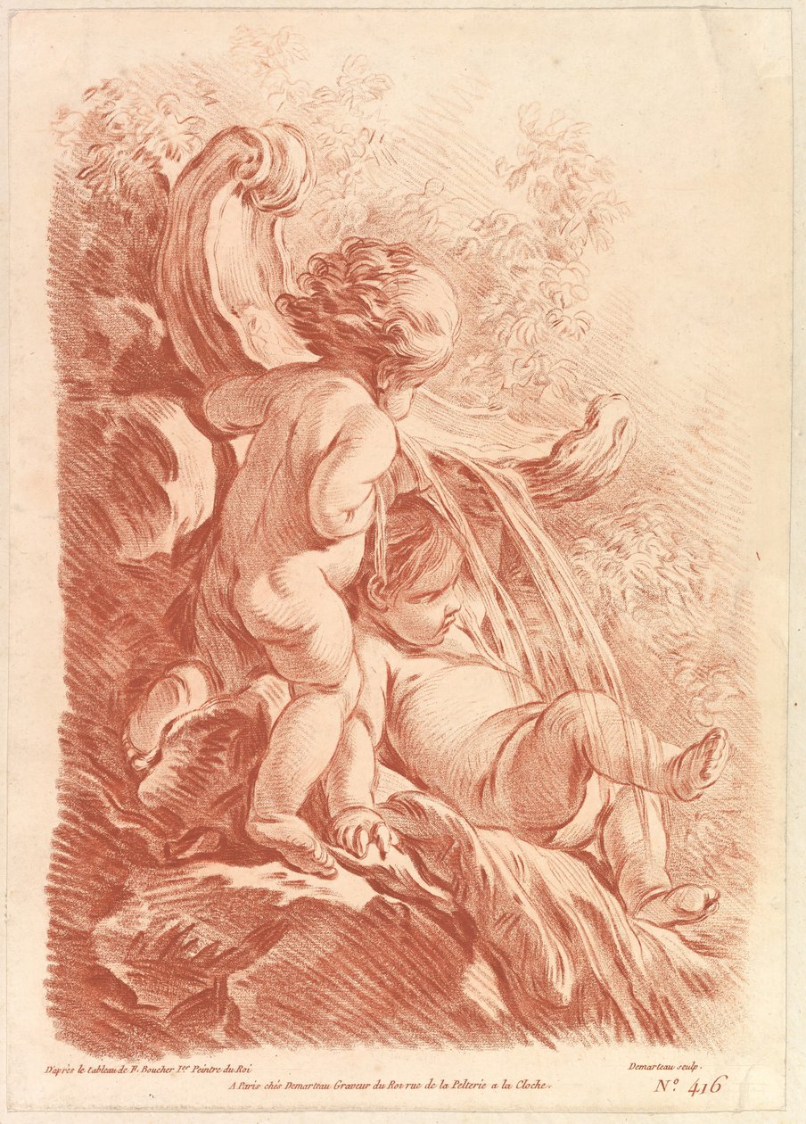 Fontanna z dwoma amorkami, ca. 1773. autorstwa Gilles Demarteau