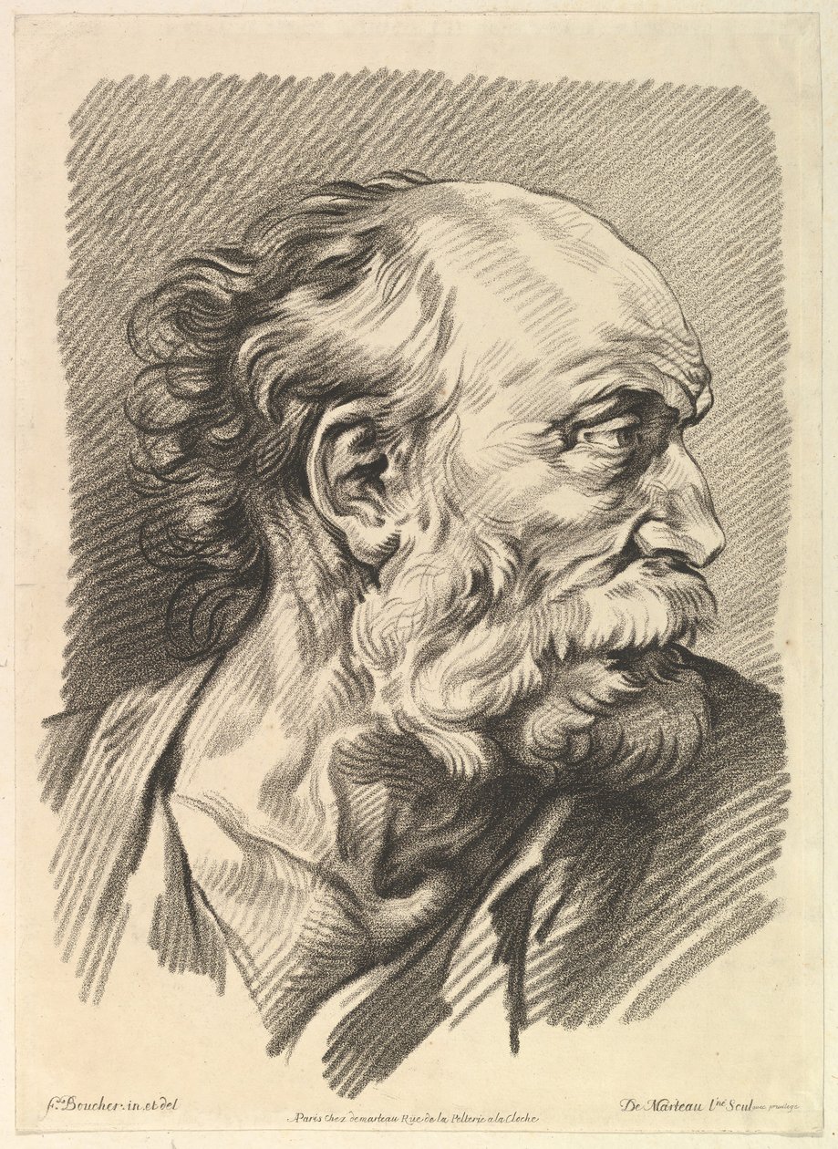 Głowa mężczyzny, połowa XVIII wieku. autorstwa Gilles Demarteau