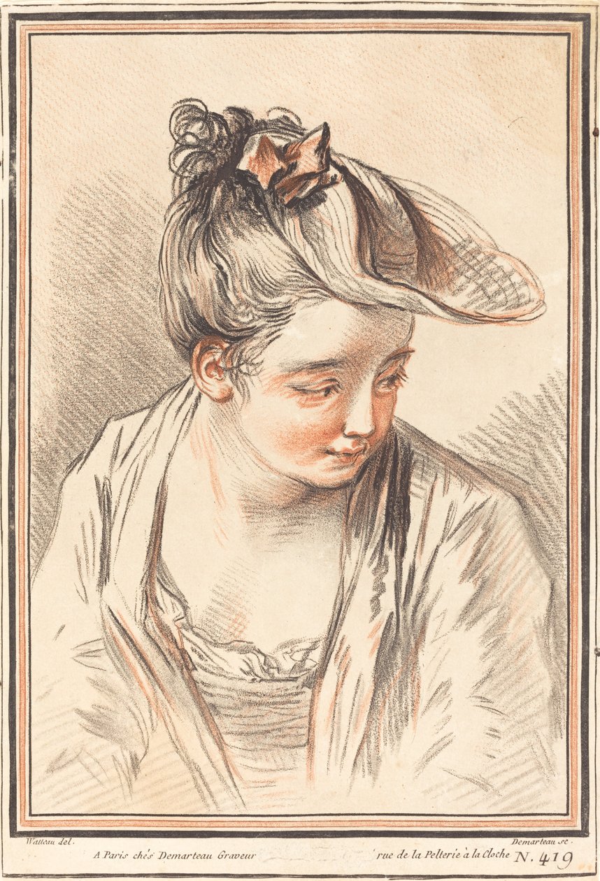 Głowa młodej kobiety autorstwa Gilles Demarteau, the Elder after Antoine Watteau
