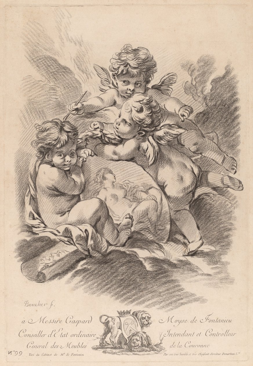 Alegoria Malarstwa z Trzema Aniołkami (99) autorstwa Gilles Demarteau the Elder after François Boucher