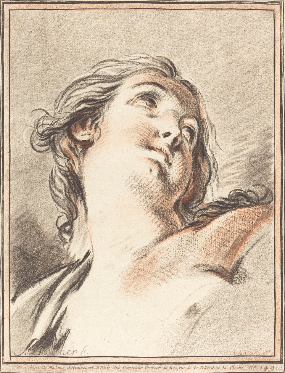 Głowa kobiety patrzącej w górę autorstwa Gilles Demarteau, the Elder after François Boucher