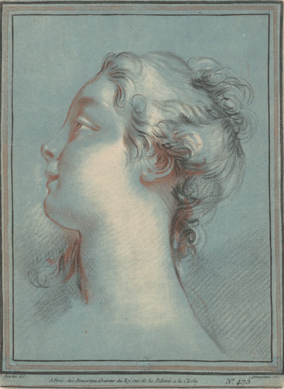 Głowa młodej kobiety zwróconej w lewo autorstwa Gilles Demarteau, the Elder, after François Boucher