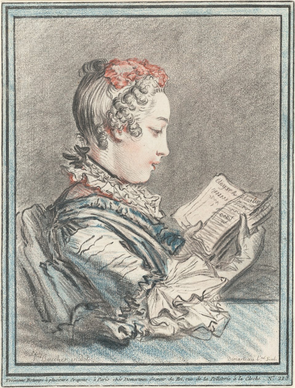 Młoda dziewczyna czytająca „Héloise i Abelard” autorstwa Gilles Demarteau, the Elder after François Boucher