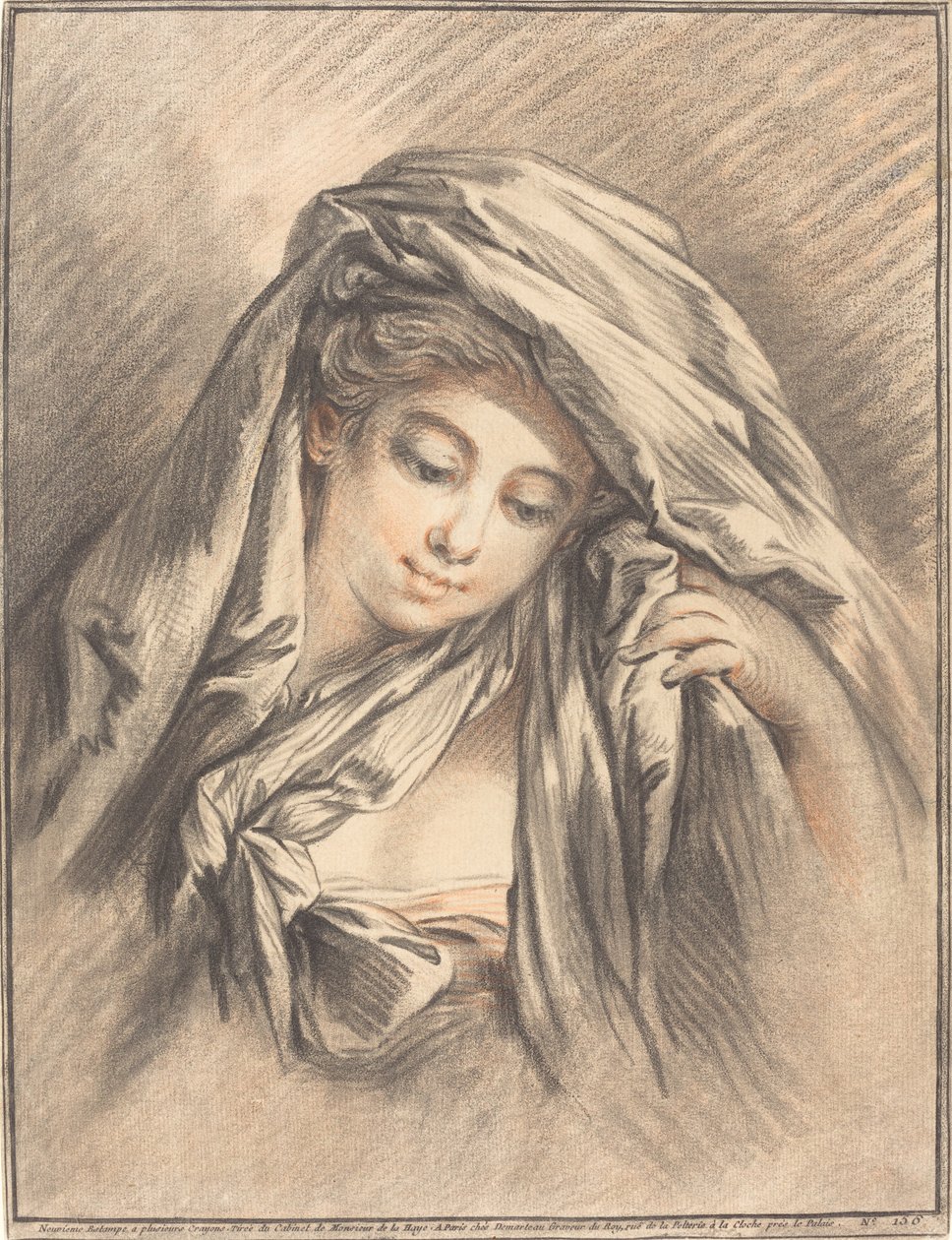 Młoda kobieta z zakrytą głową autorstwa Gilles Demarteau, the Elder after François Boucher