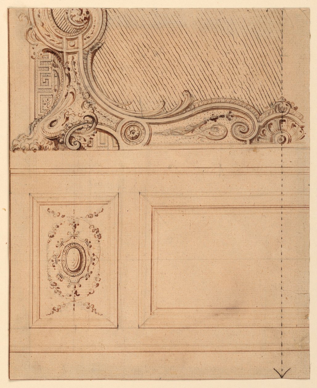 Rysunek przedstawiający dolną część panelu ściennego, 1714 r. autorstwa Gilles Marie Oppenord