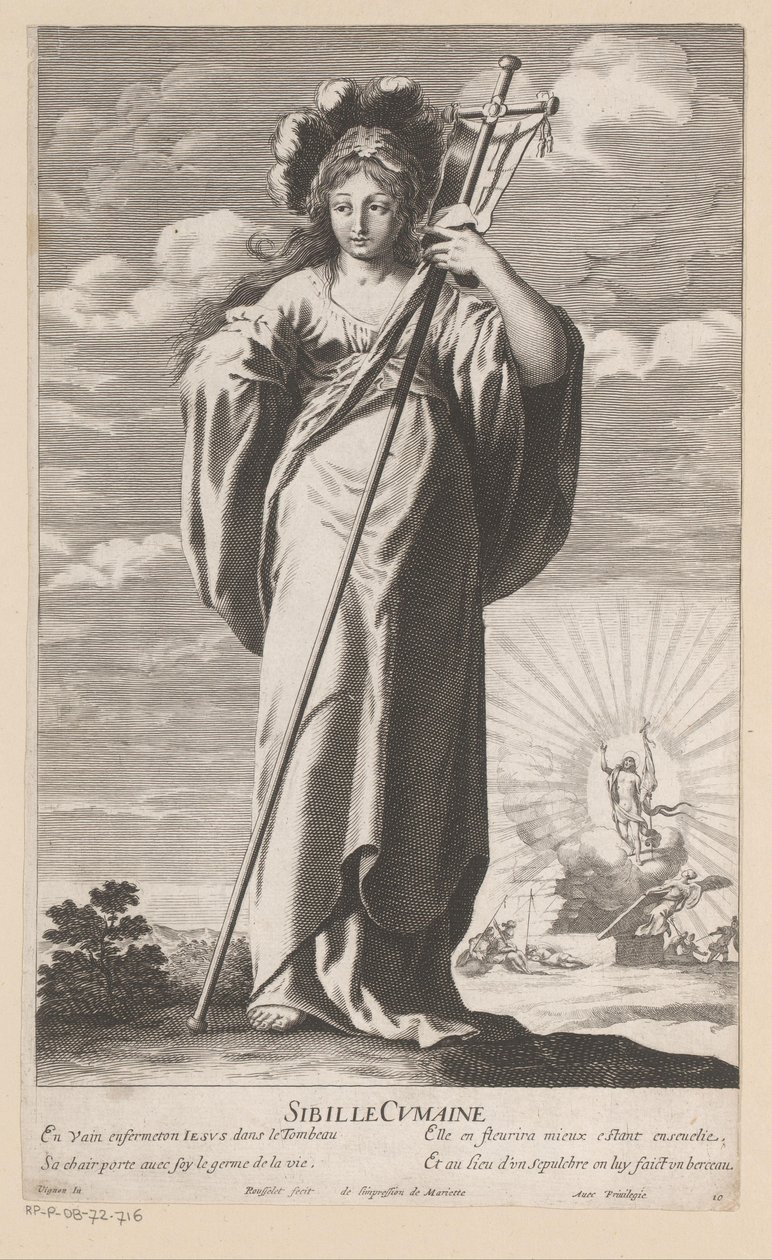 Sybilla z Kume ze Zmartwychwstaniem Chrystusa w tle Sybilla Cumaine (tytuł na obiekcie) Sybille (tytuł serii) Les Sibylles (tytuł serii) autorstwa Gilles Rousselet