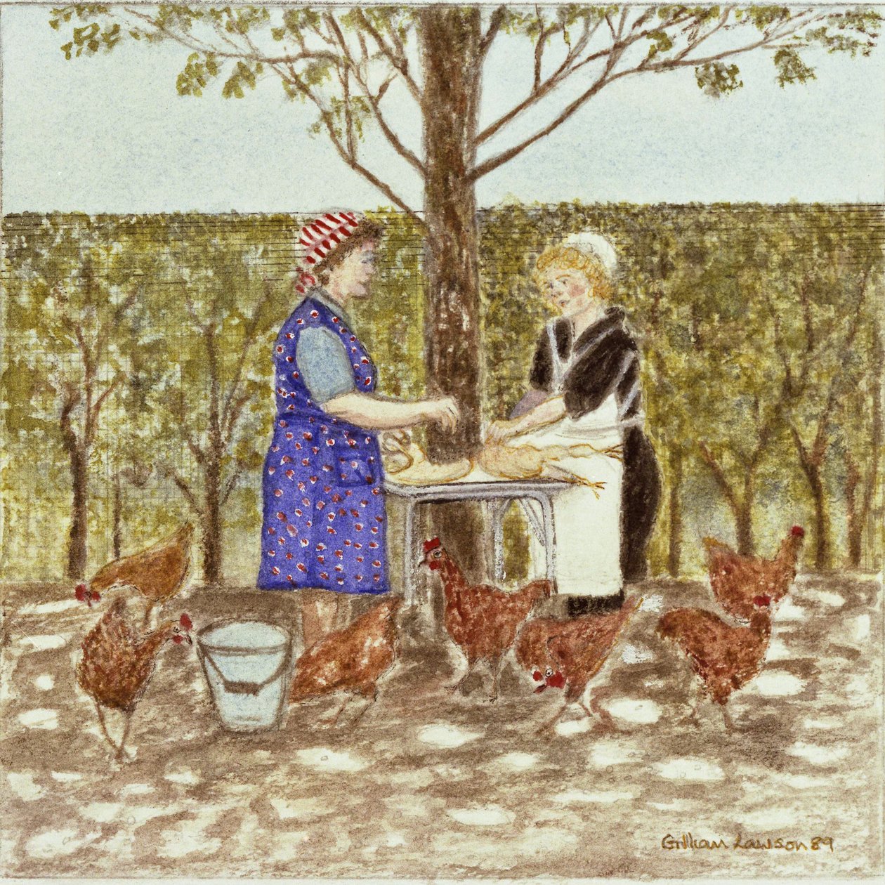Coq au Vin, 1989 (akwarela na papierze) autorstwa Gillian Lawson