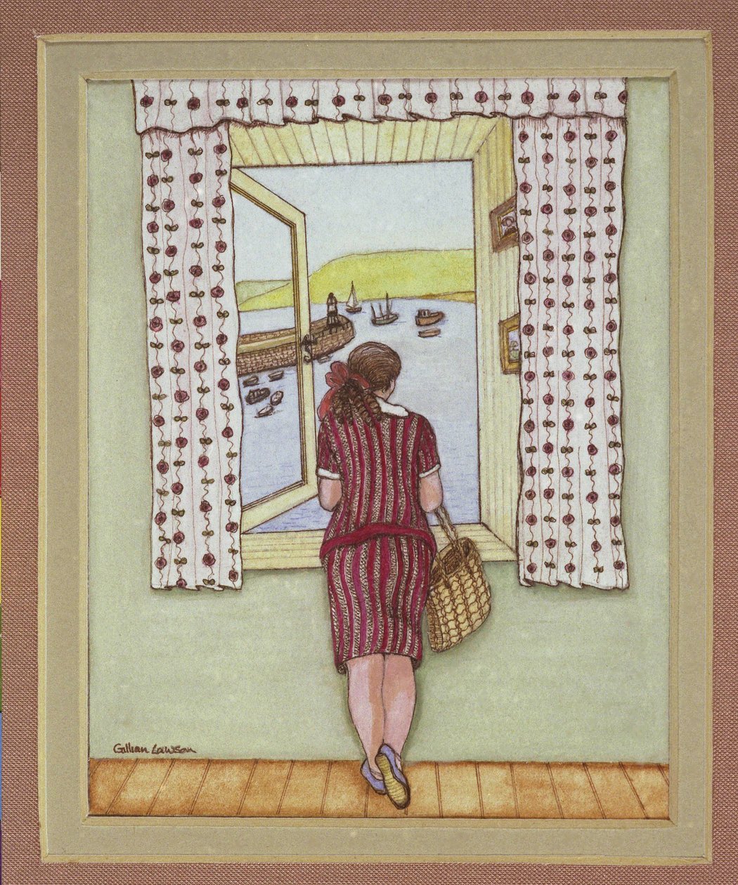 Widok na port, 1986 (akwarela na papierze) autorstwa Gillian Lawson