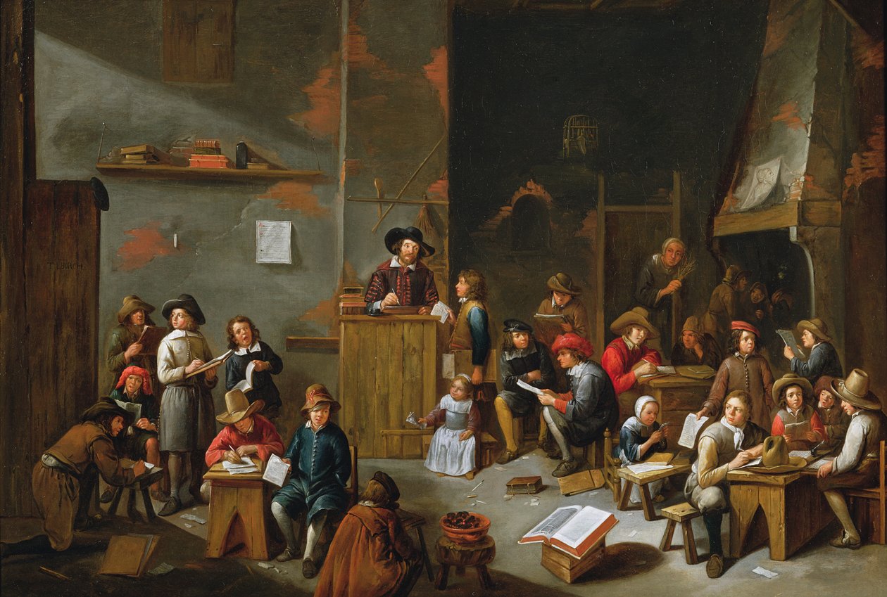 Wnętrze szkolnego pokoju autorstwa Gillis van Tilborgh the younger