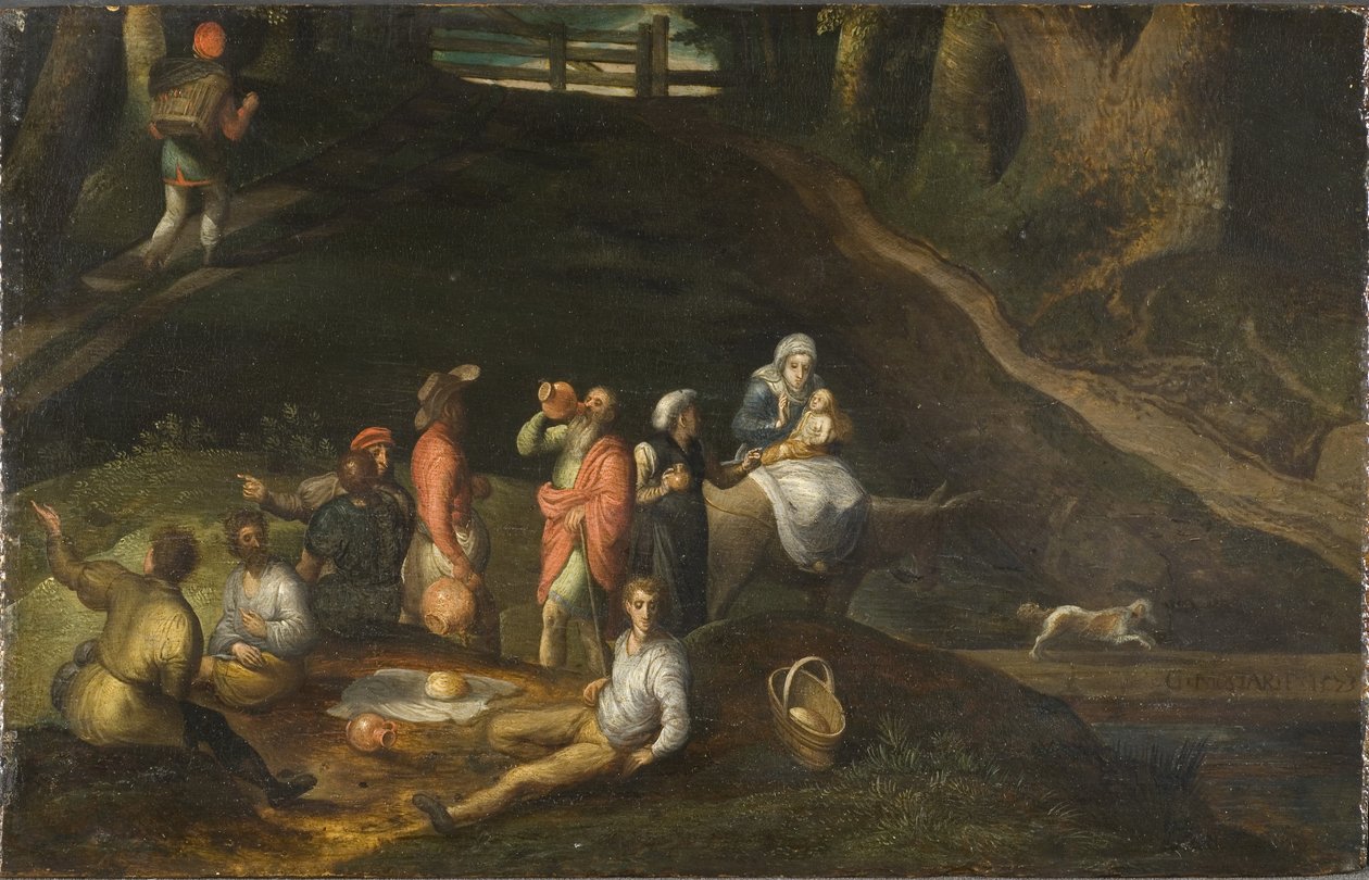 Paysage avec la Sainte Famille - Krajobraz ze Świętą Rodziną, Mostaert, Gillis (1534-1598). Olej na drewnie autorstwa Gillis Mostaert