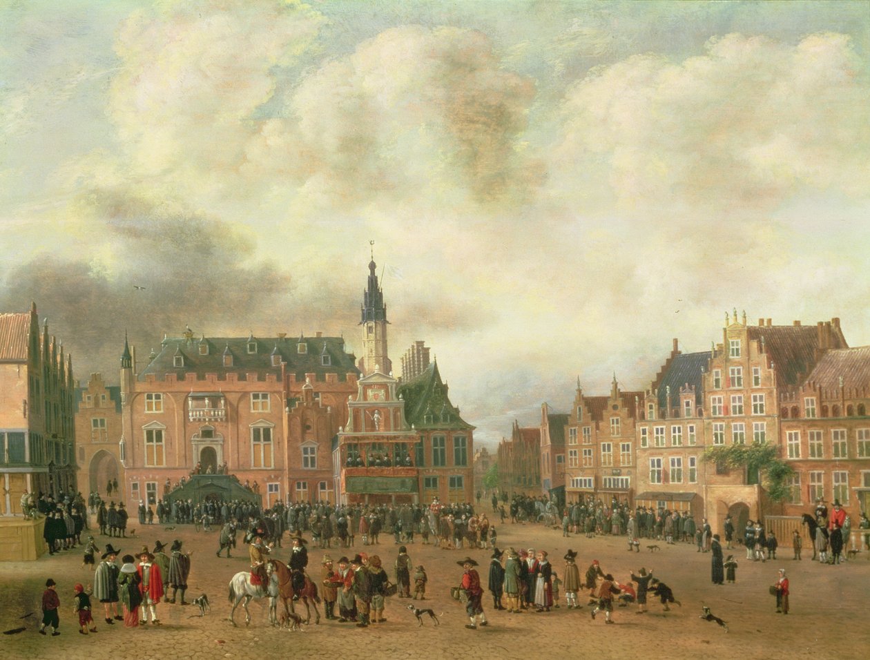 Ogłoszenie pokoju w Bredzie na Grote Markt, Haarlem, ok. 1667 autorstwa Gillis Rombouts