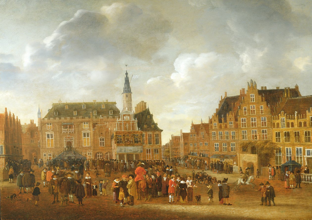 Ogłoszenie traktatu pokojowego w Munster w 1648 r. z balkonu ratusza w Haarlemie autorstwa Gillis Rombouts