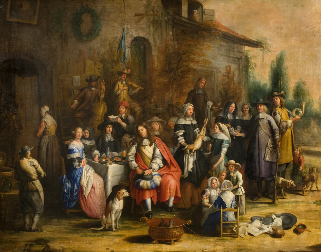 Polowanie na zewnątrz karczmy autorstwa Gillis van (follower of) Tilborgh