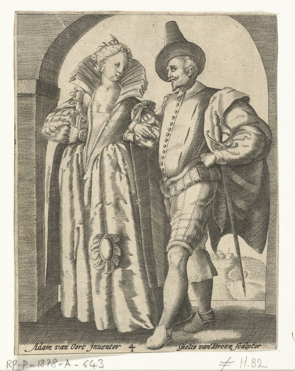 Mężczyzna i kobieta ubrani zgodnie z modą z lat 1590-1600 autorstwa Gillis van Breen