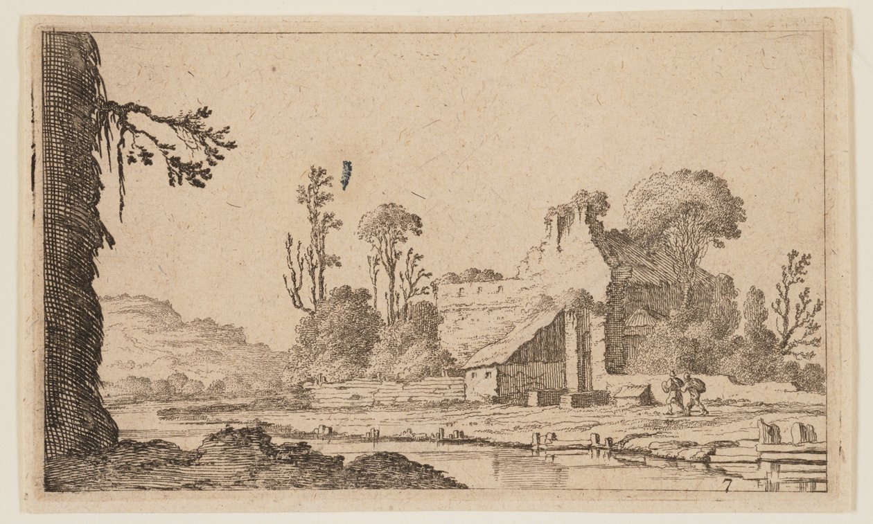 Ruiny przekształcone w farmę nad rzeką, od Twelve Landscapes autorstwa Gillis van Scheyndel
