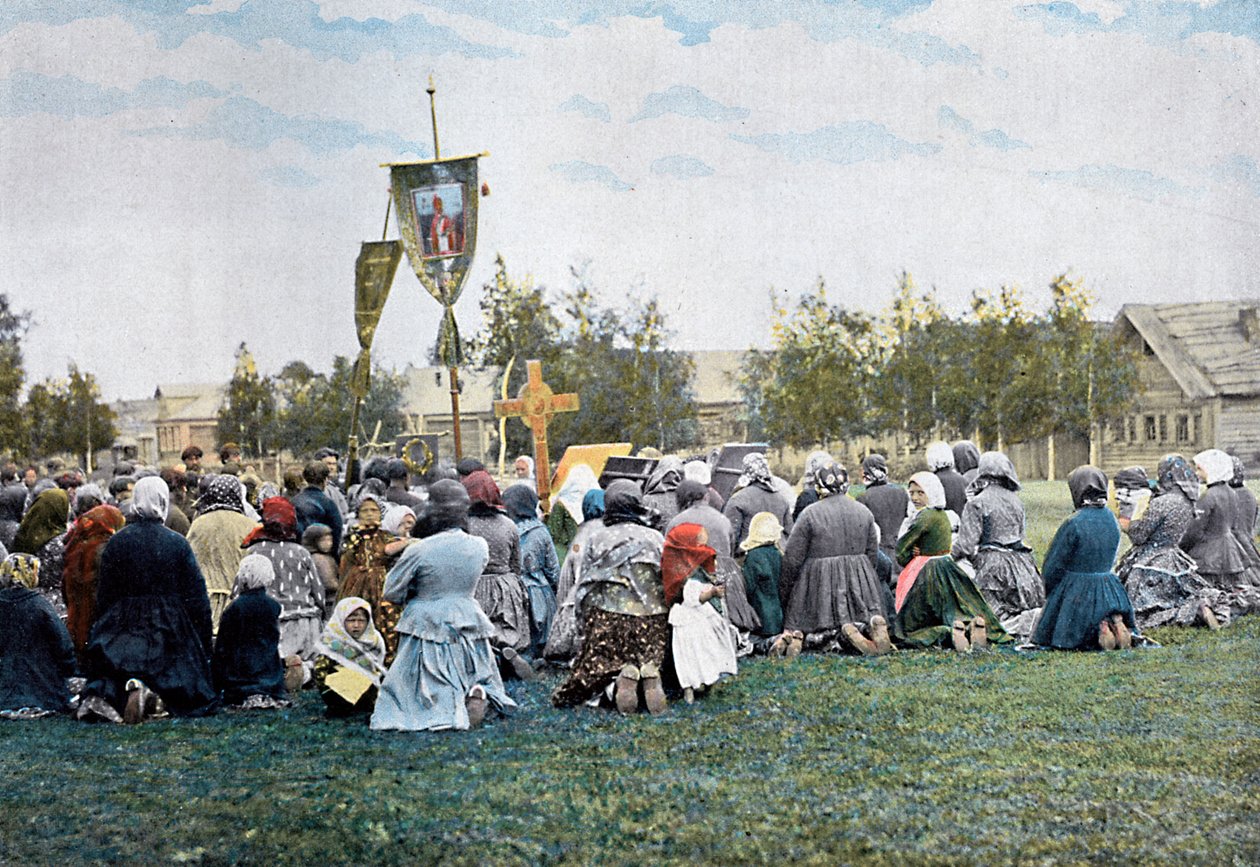 Procesja religijna na wsi, Rosja, ok. 1890 r. autorstwa Gillot